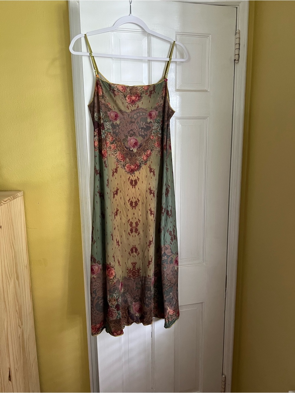 Michal Negrin Sage, Cream & Pink Floral Midi Slip Dress - Picture 3 of 5
